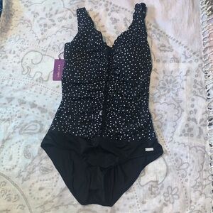 New Lascana Venus Polka Dot Black One Piece Swimsuit Sz 10 C